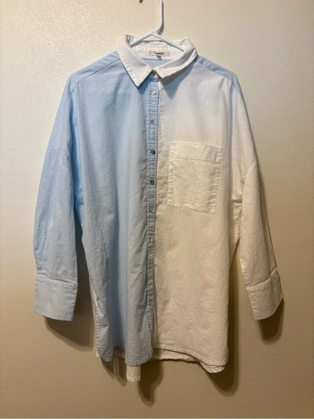 Men's Two-Tone Light Blue and White Button-Down Shirt